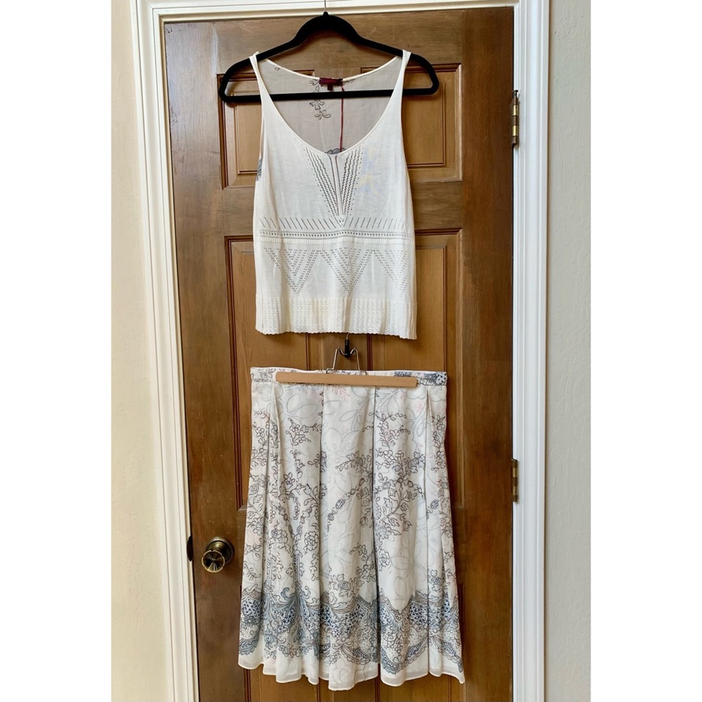 NWT Kenzo Paris Cream Knit Tank & Cotton Floral Midi Skirt 2 Piece Set